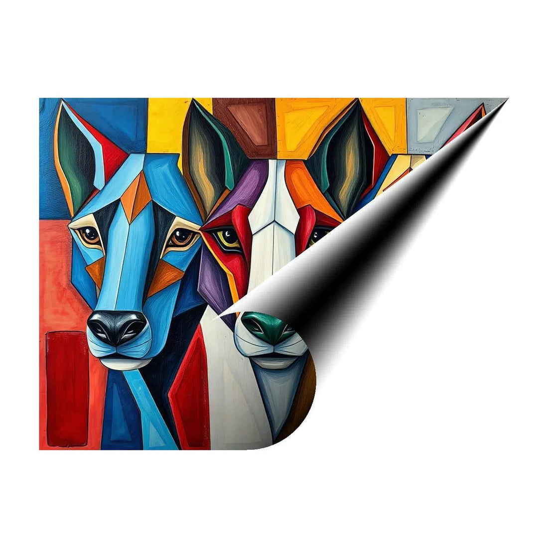 Three Wolves, Abstract Art Print 43645 Giclée Rolled Canvas Print Visual Wall Art