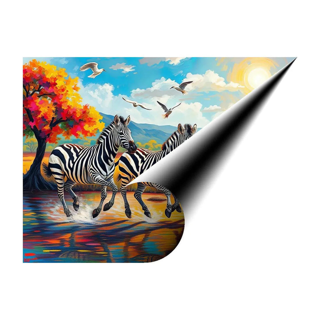 Three Zebras Racing, Animal Art Print 43841 Giclée Rolled Canvas Print Visual Wall Art