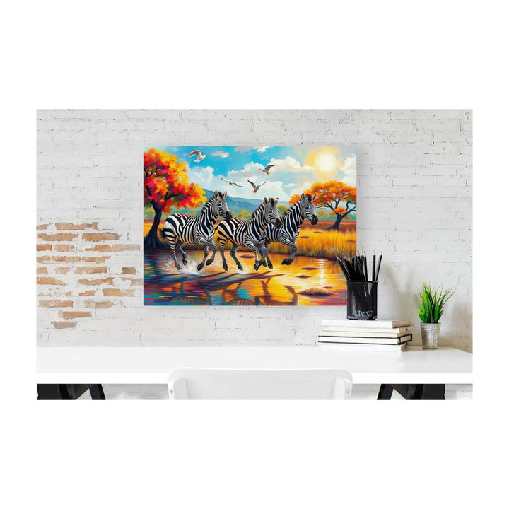 Three Zebras Racing, Animal Art Print 43841 Visual Wall Art