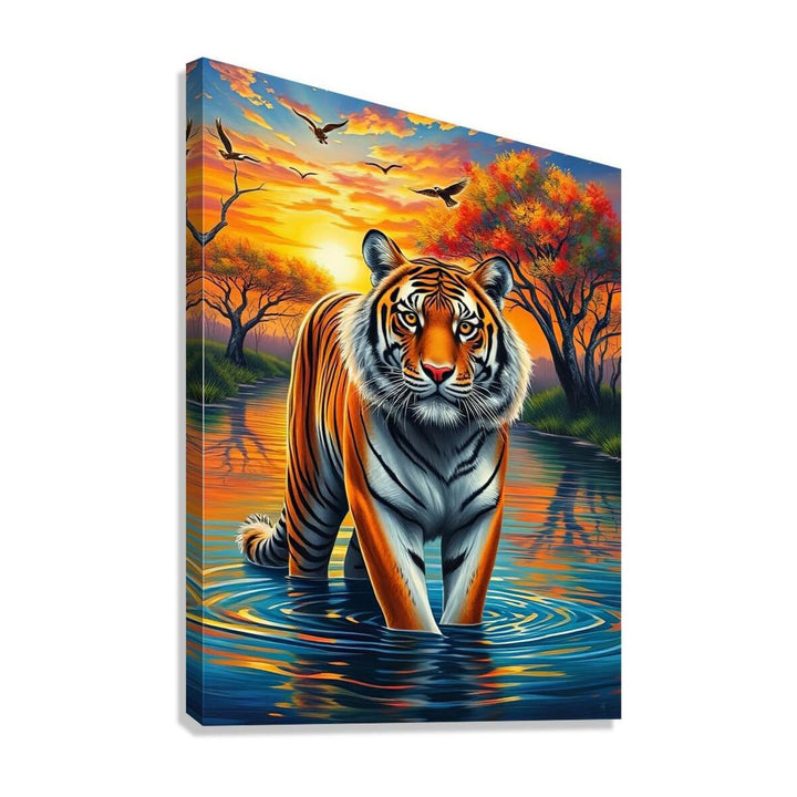 Tiger Portrait Standing In Water, Animal Art Print 34824 Giclée Stretched Canvas Print Visual Wall Art