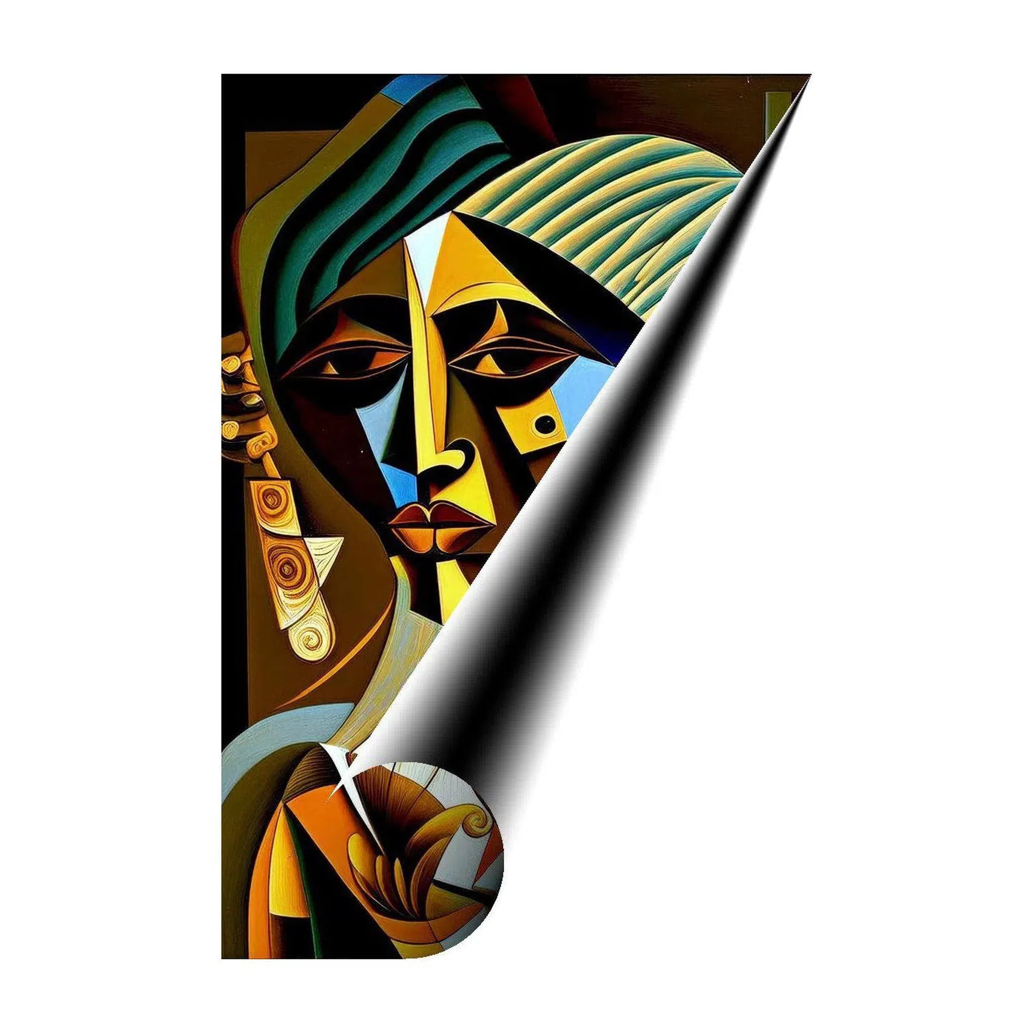 Triple Faces, Ethnic Abstract Art Print 23142 Giclée Rolled Canvas Print Visual Wall Art