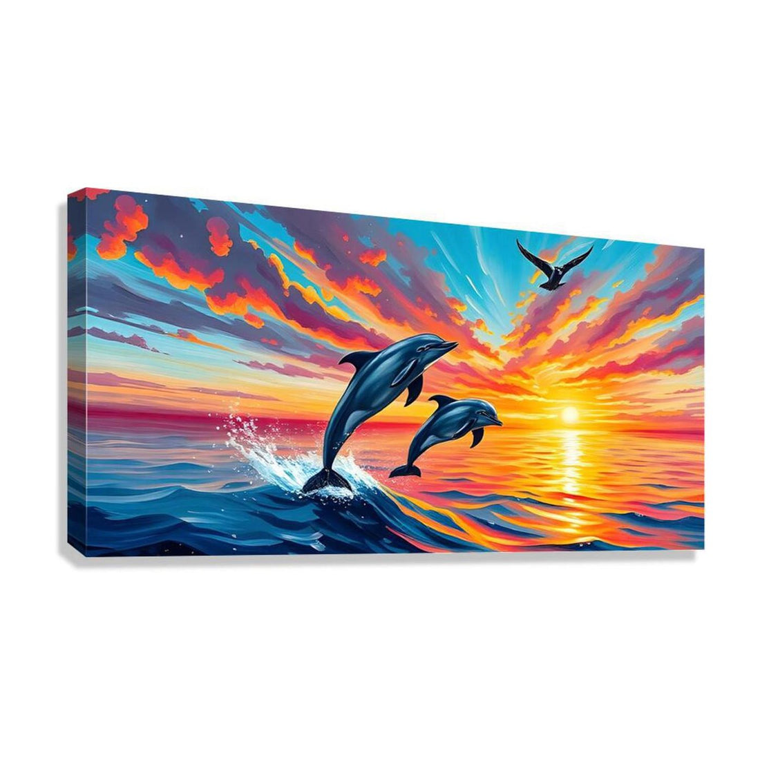 Two Dolphins Playing, Animal Art Print 21602 Giclée Stretched Canvas Print Visual Wall Art