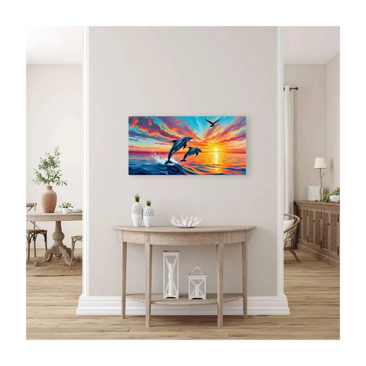 Two Dolphins Playing, Animal Art Print 21602 Visual Wall Art