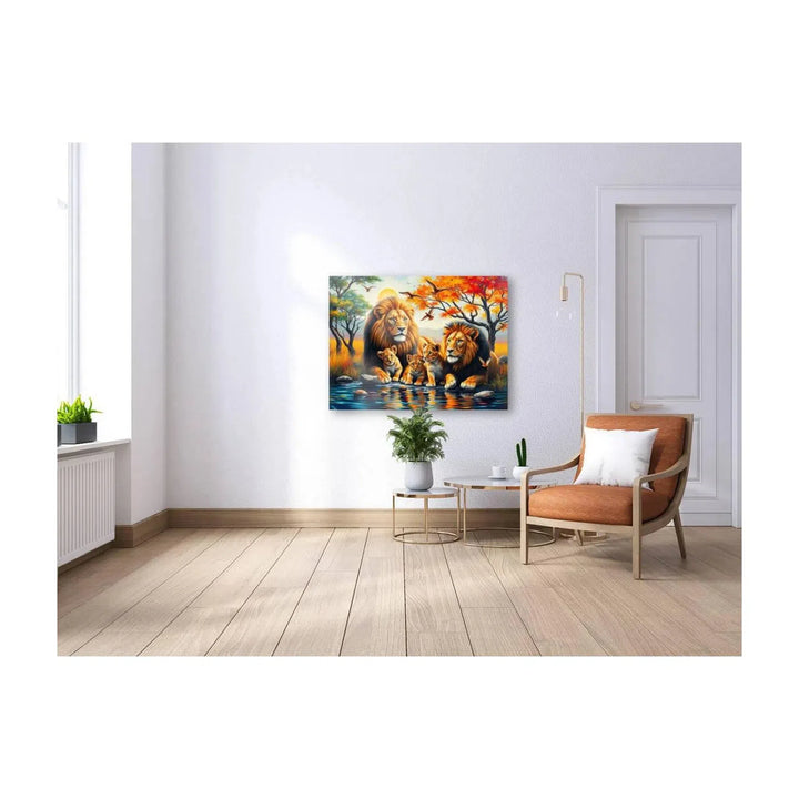 Two Lions Brothers And Cubs , Animal Art Print 43833 Visual Wall Art