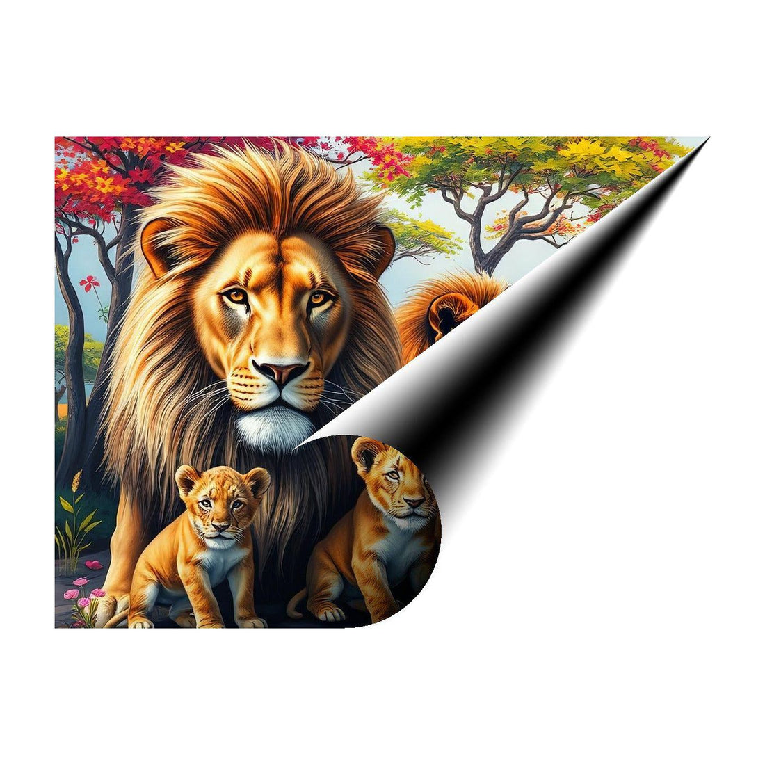 Two Males Lions And Cubs, Animal Art Print 43844 Giclee Rolled Canvas Print Visual Wall Art