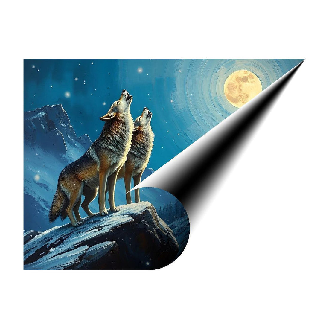 Two Wolf Howling Moonlight, Animal Art Print 43810 Giclee Rolled Canvas Print Visual Wall Art