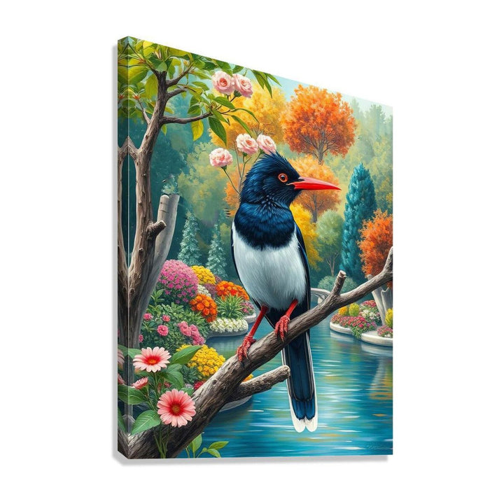 Urocissa Red Billed Blue Magpie, Bird Art Print 34262 Giclée Stretched Canvas Print Visual Wall Art