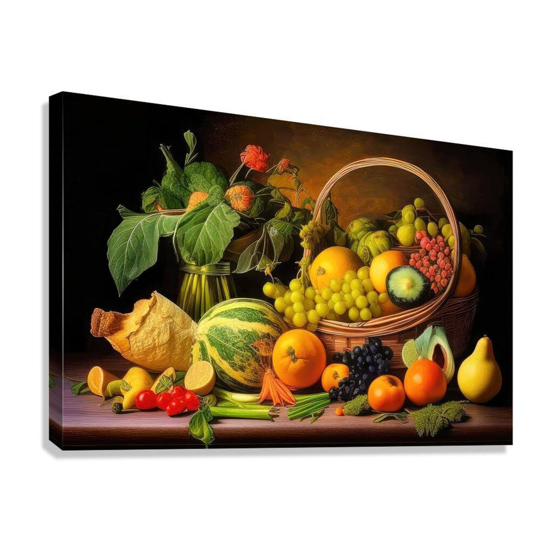 Variety Of Fruits In A Basket With Melons Still Life, 32619 Giclée Stretched Canvas Print Visual Wall Art