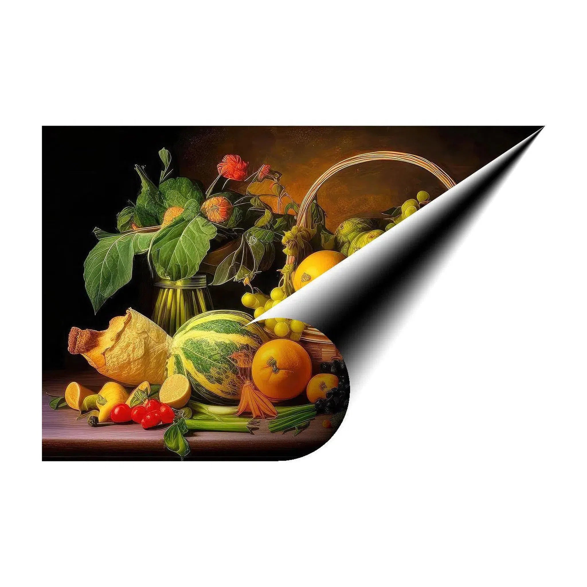 Variety Of Fruits In A Basket With Melons Still Life, 32619 Giclée Rolled Canvas Print Visual Wall Art