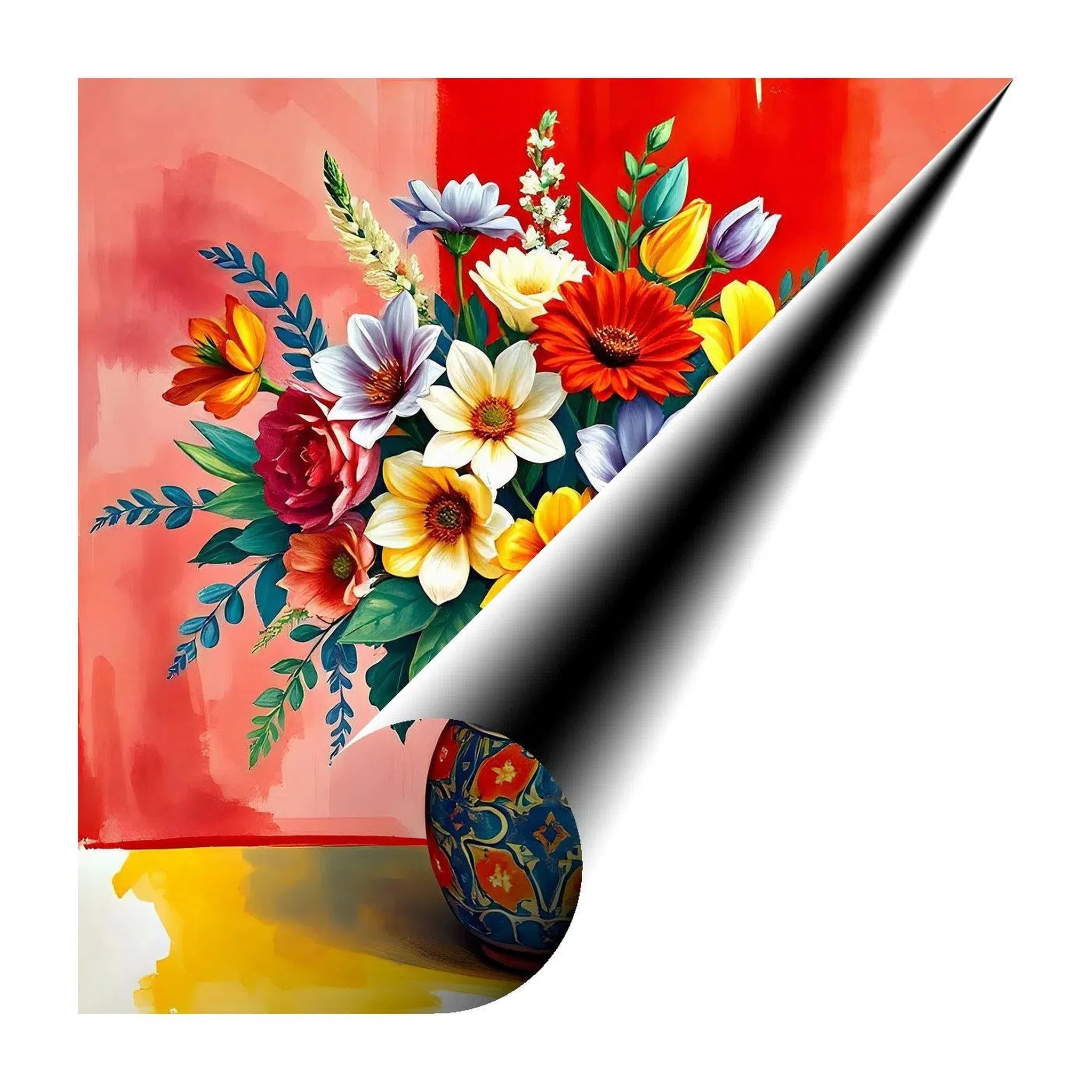 Various Flowers Blue Vase Ornate Still Life Print 11923 Giclée Fine Art Matte Paper Print Visual Wall Art