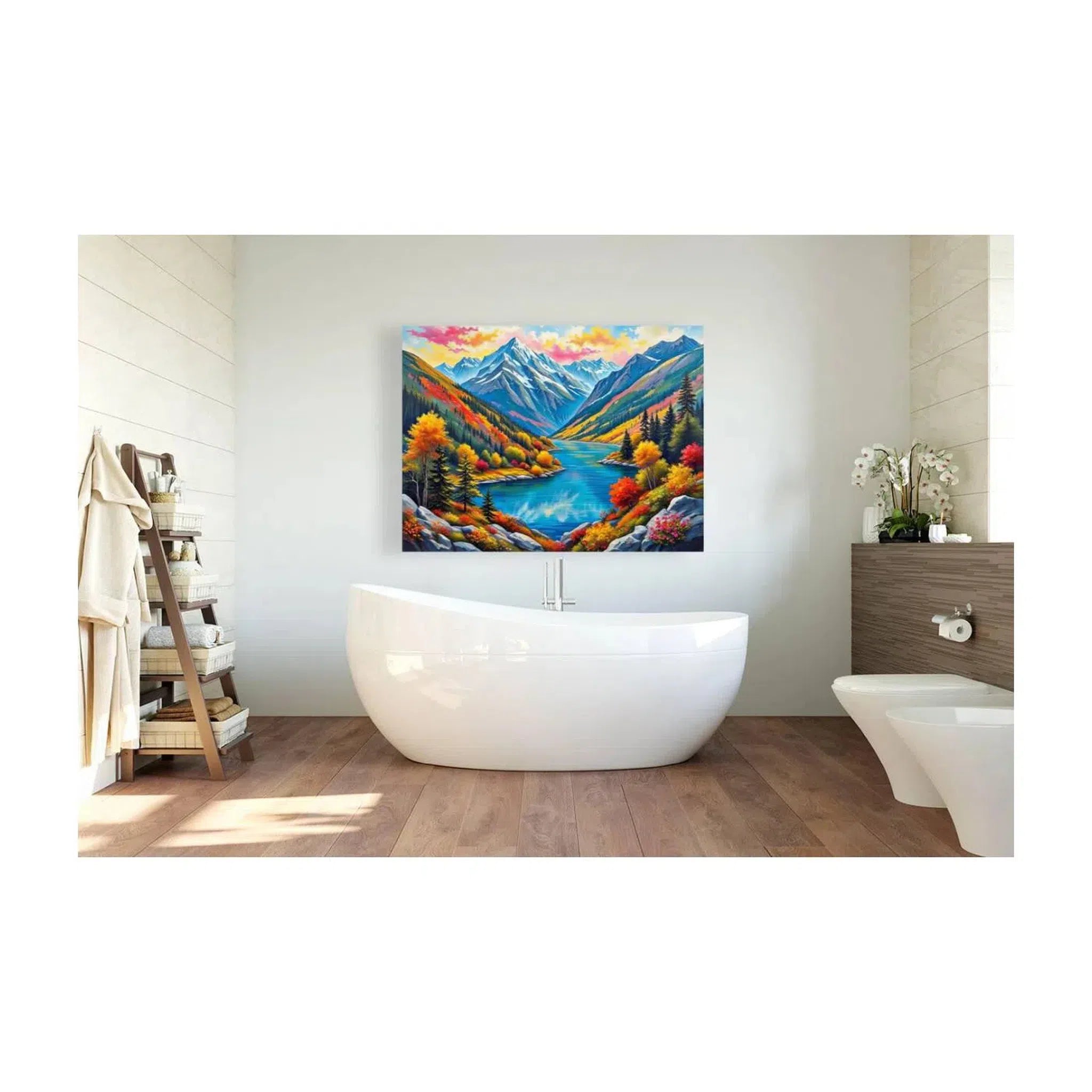 Vibrant Autumnal Lake Nature Art Print 43748 Visual Wall Art