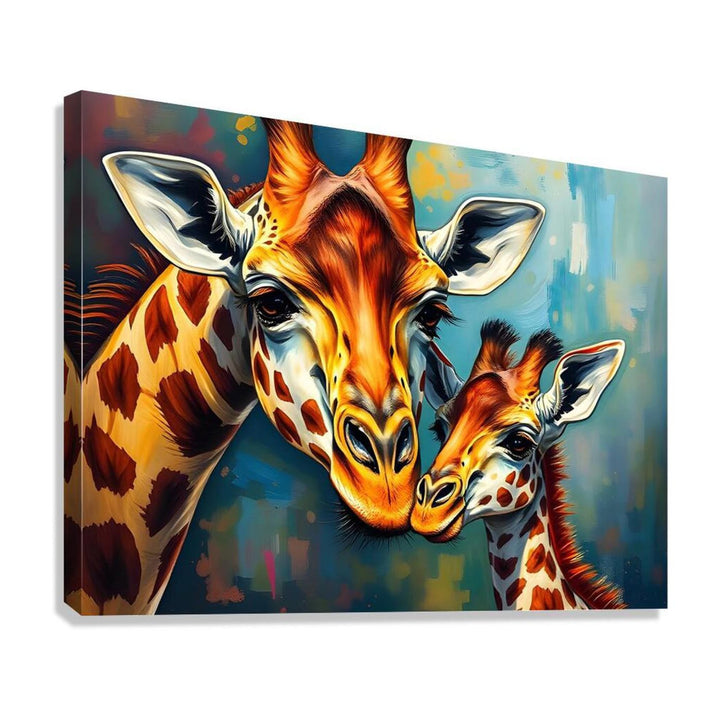 Vibrant Giraffe Mother And Calf, Animal Art Print 43805 Giclée Stretched Canvas Print Visual Wall Art