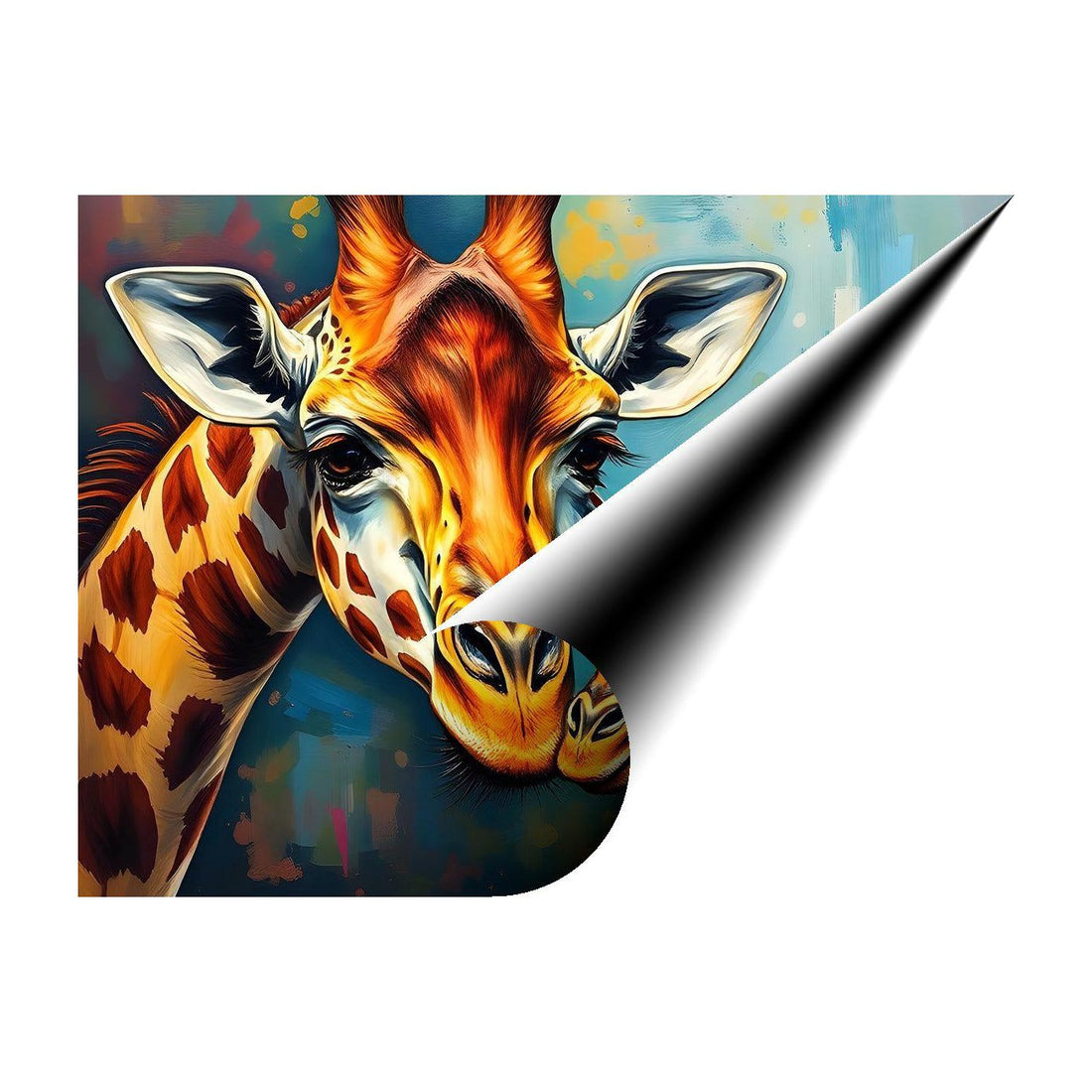 Vibrant Giraffe Mother And Calf, Animal Art Print 43805 Giclee Rolled Canvas Print Visual Wall Art