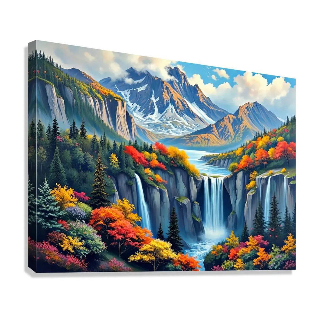 Vibrant Waterfall Cascades Nature Art Print 43749 Giclée Stretched Canvas Print Visual Wall Art