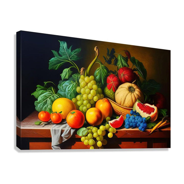 Vine Of Grapes And Oranges, Still Life Nature Art Print 32616 Giclée Stretched Canvas Print Visual Wall Art