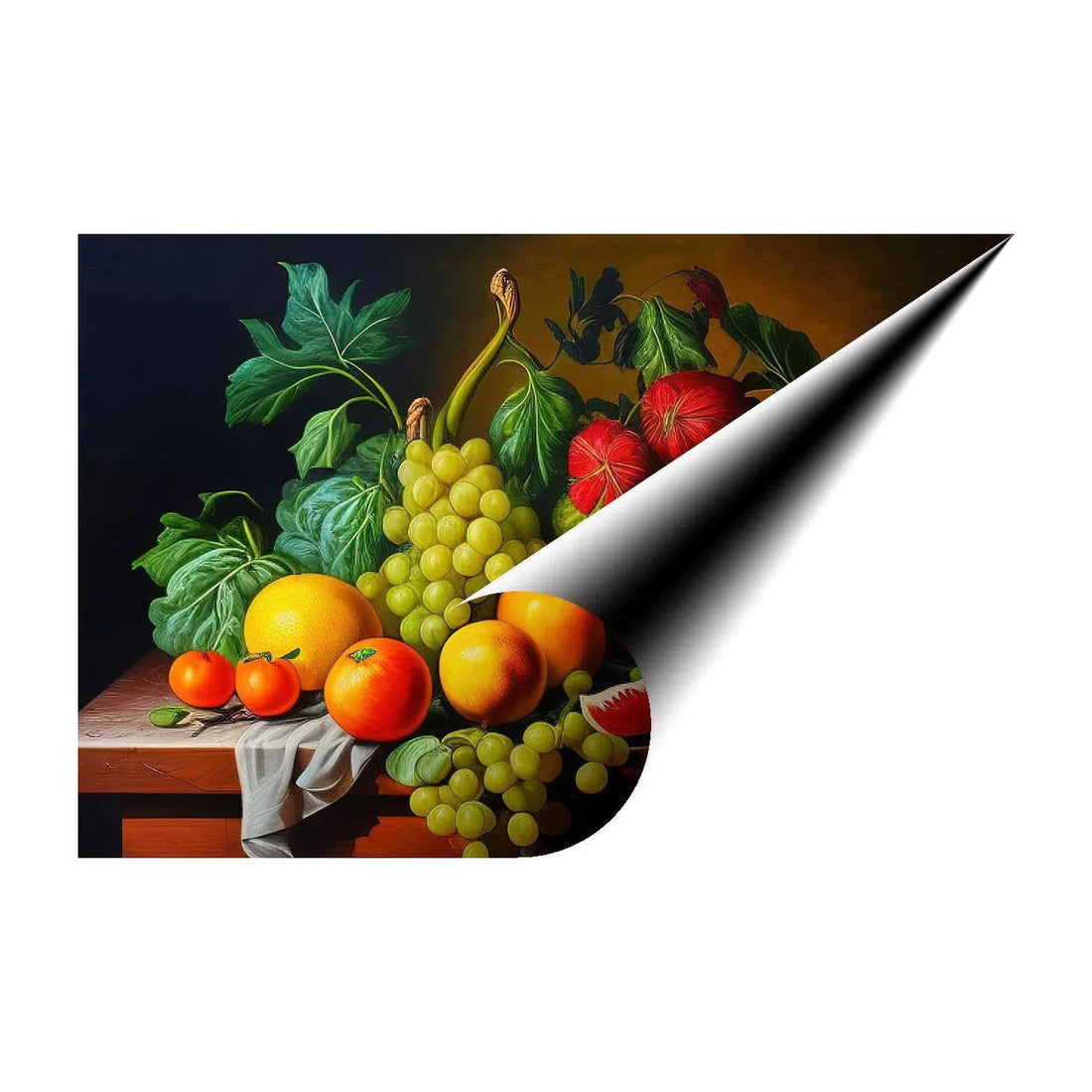 Vine Of Grapes And Oranges, Still Life Nature Art Print 32616 Giclée Rolled Canvas Print Visual Wall Art