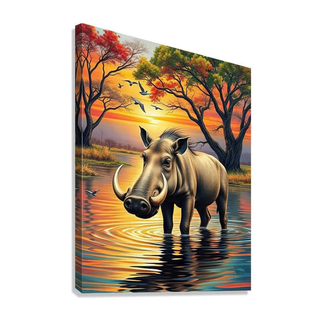 Warthog Standing In Water, Animal Art Print 34826 Giclée Stretched Canvas Print Visual Wall Art