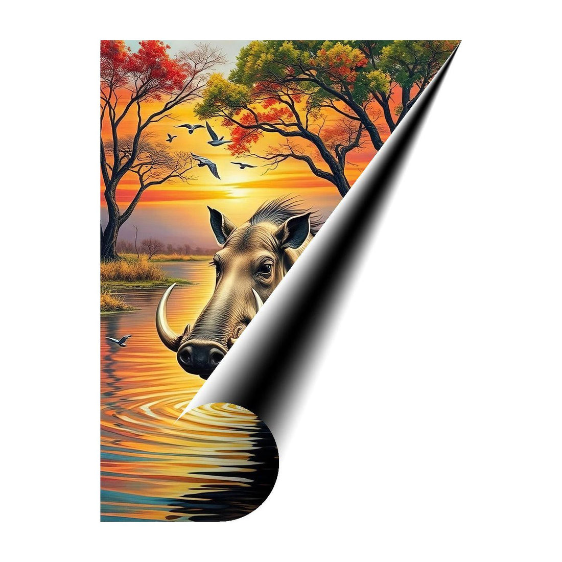 Warthog Standing In Water, Animal Art Print 34826 Giclee Rolled Canvas Print Visual Wall Art