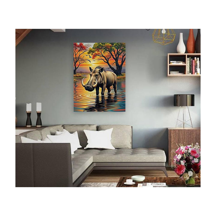 Warthog Standing In Water, Animal Art Print 34826 Visual Wall Art