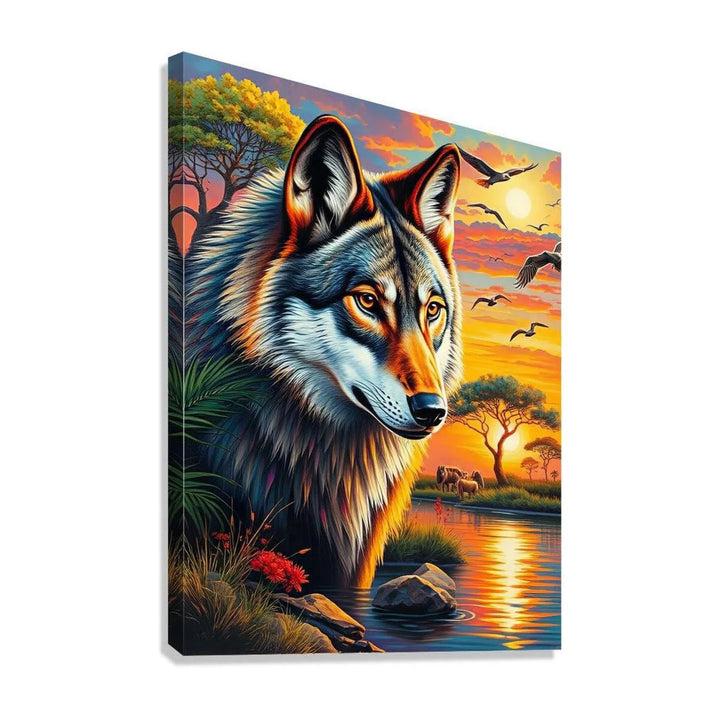 Wolf Portrait Sunset, Animal Art Print 34803 Giclée Stretched Canvas Print Visual Wall Art