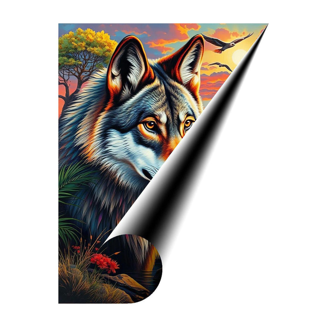 Wolf Portrait Sunset, Animal Art Print 34803 Giclee Rolled Canvas Print Visual Wall Art