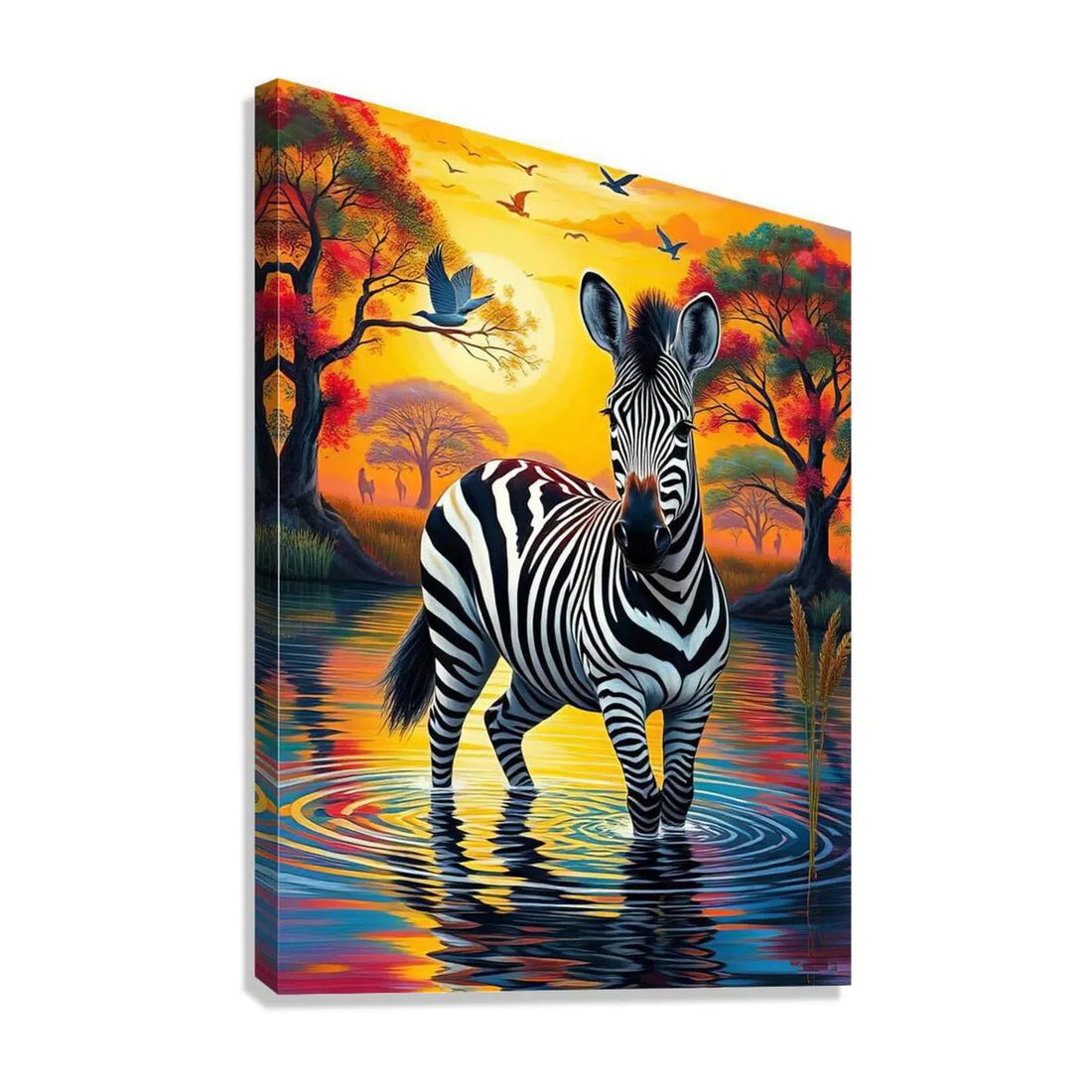 Zebra Portrait Standing In Water, Animal Art Print 34805 Giclée Stretched Canvas Print Visual Wall Art