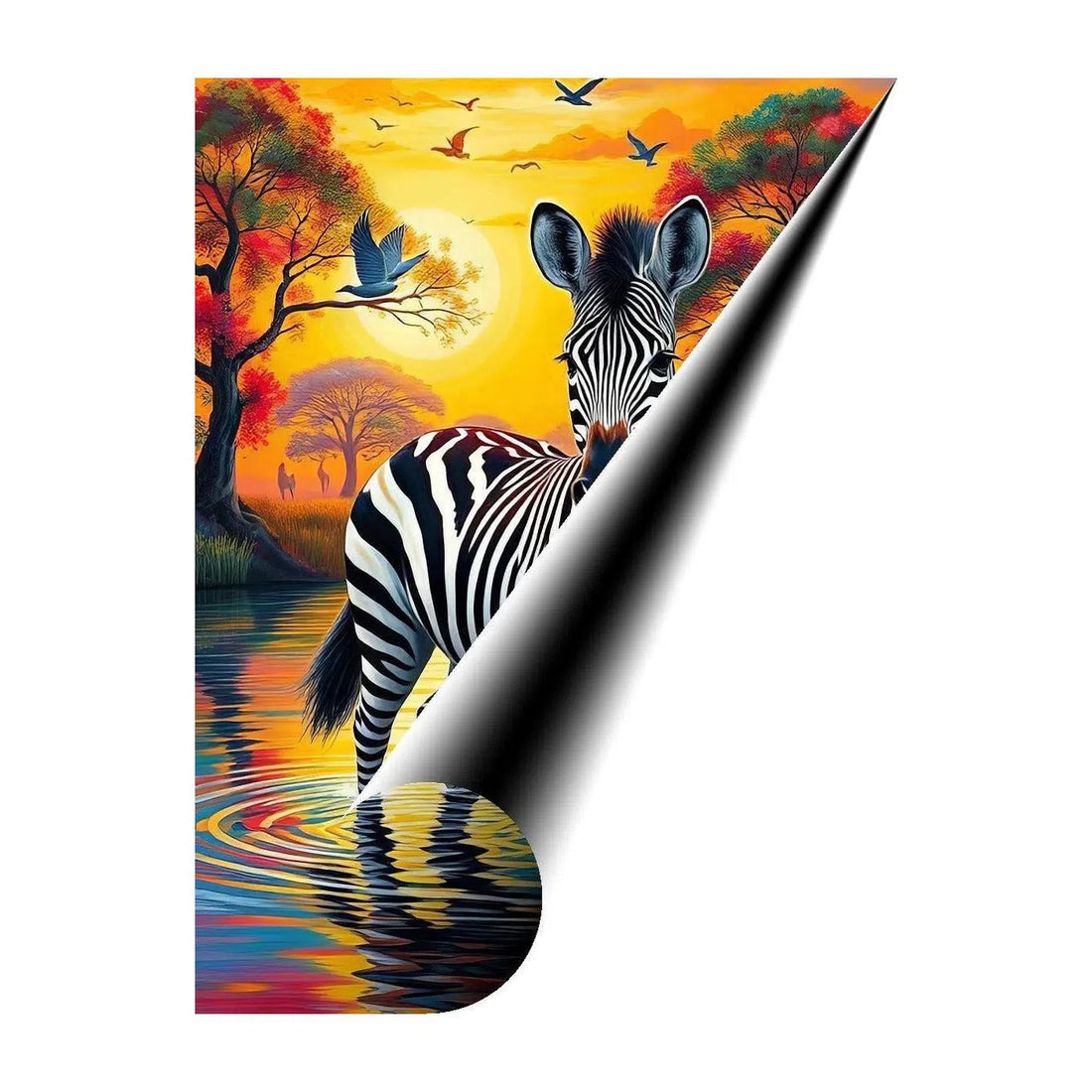 Zebra Portrait Standing In Water, Animal Art Print 34805 Giclée Fine Art Matte Paper Print Visual Wall Art