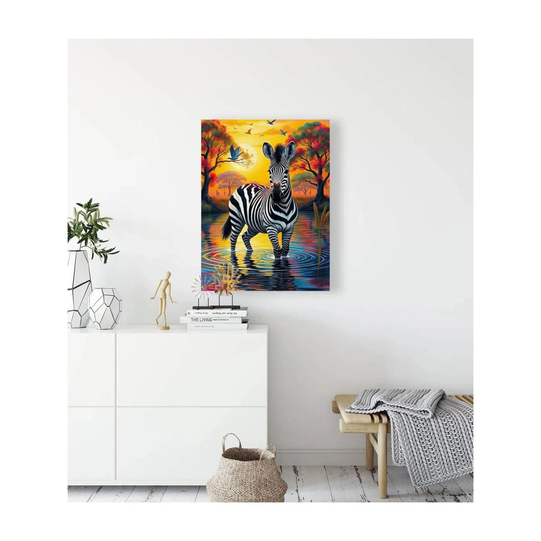 Zebra Portrait Standing In Water, Animal Art Print 34805 Visual Wall Art