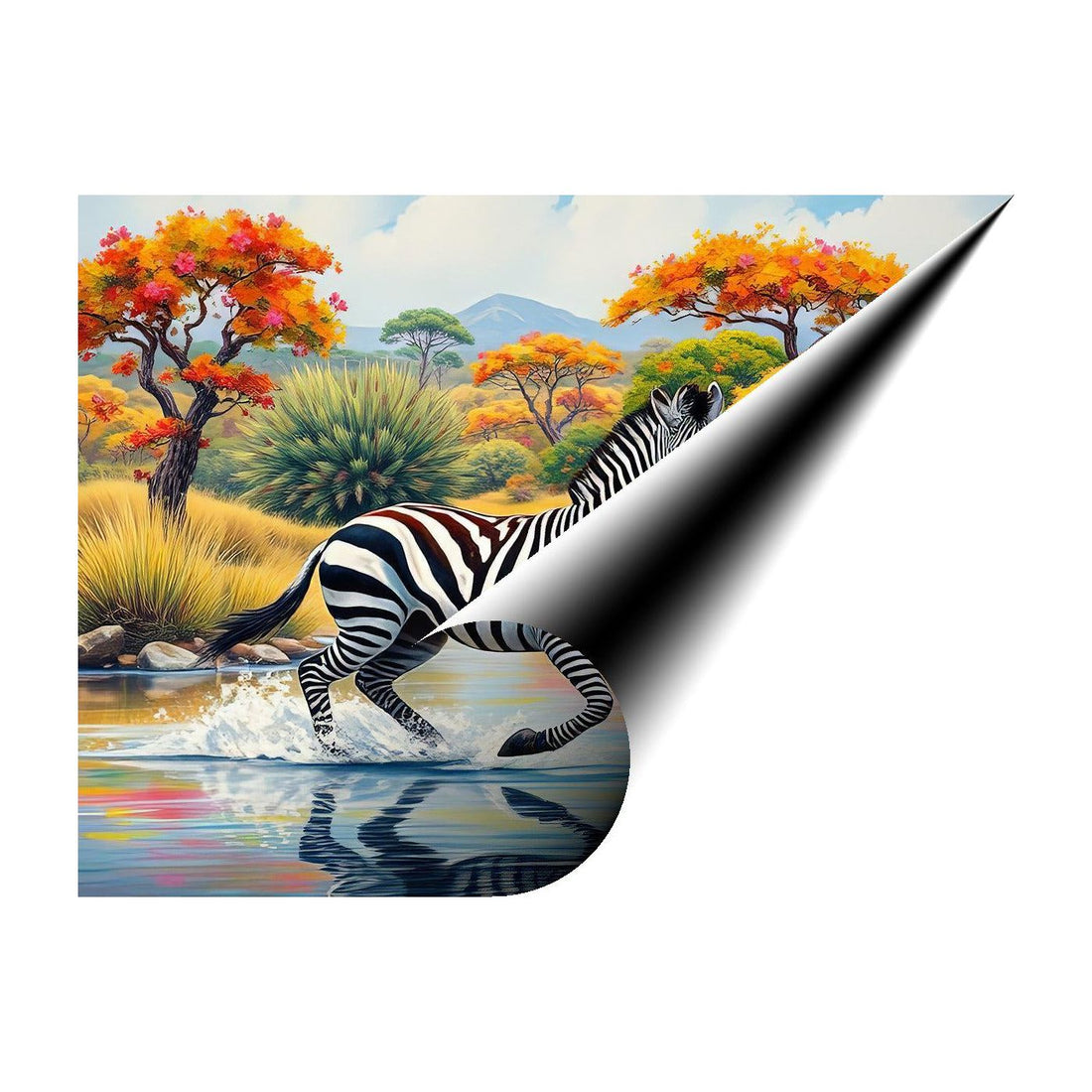 Zebra Running At The River, Animal Art Print 43846 Giclee Rolled Canvas Print Visual Wall Art